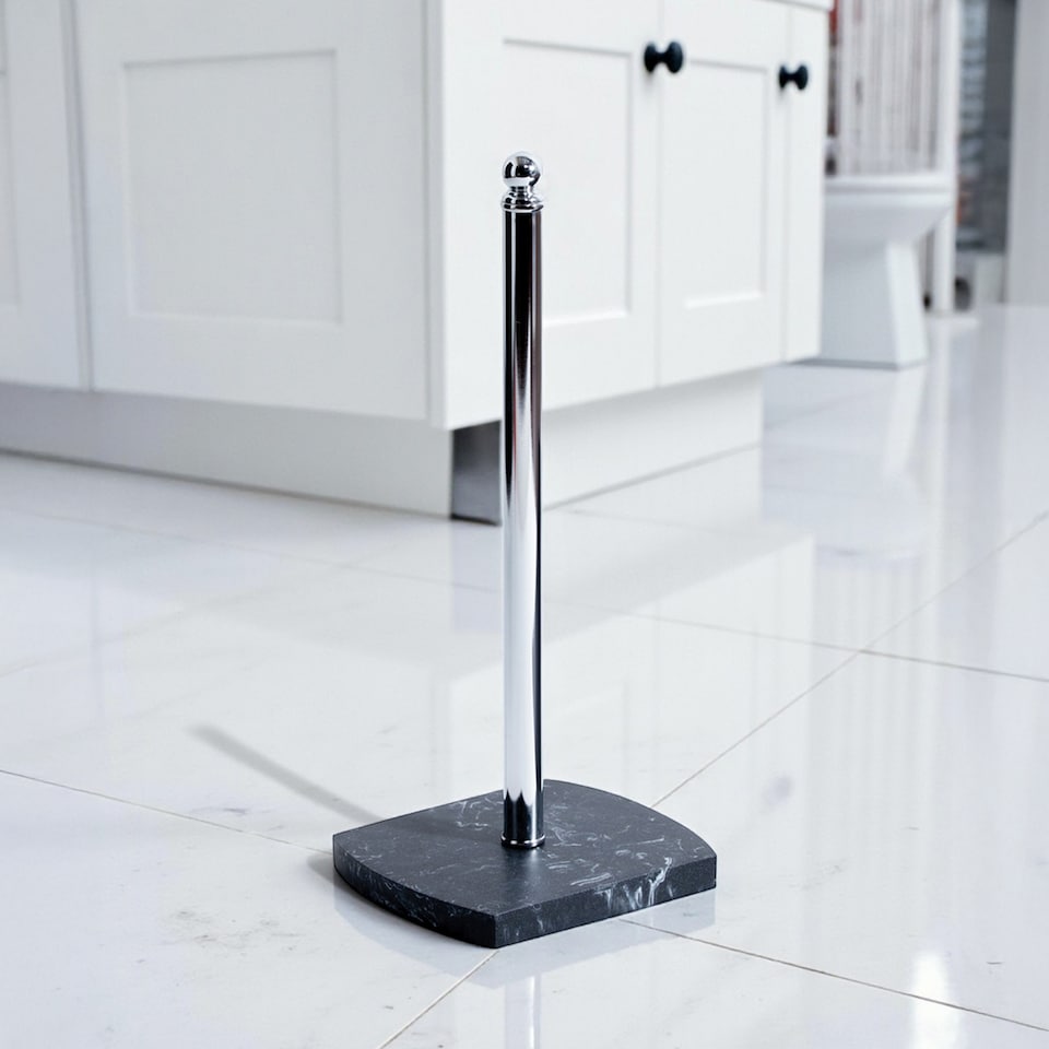 image 1 of Showerdrape Octavia Grey Marble & Chrome Spare Toilet Roll Holder | Grey | 1