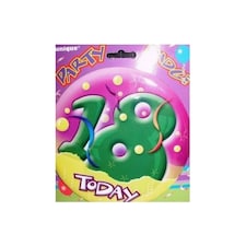 Unique Party Today 18th Badge - Pink/Green/Yellow - One Size