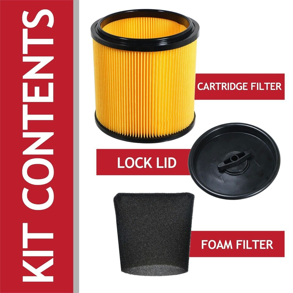 image 1 of SPARES2GO Wet & Dry Cartridge Filter Kit compatible with Grizzly NTS 1423-S Inox Vacuum Cleaner