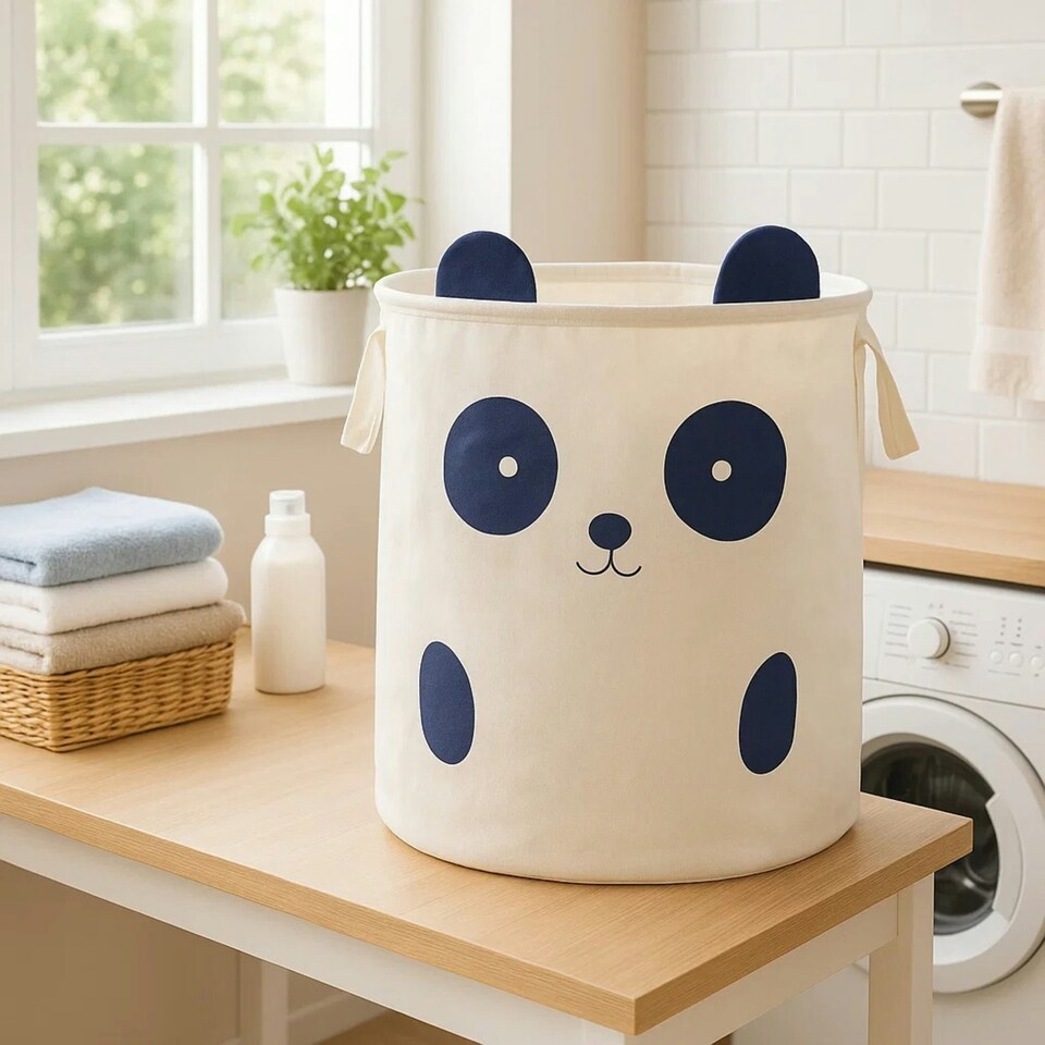 Panda Face Laundry Bag,Cotton Washing Sack with Carry Handles,Storage Bag for Laundry,Ideal For Toy Storage White
