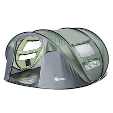 Outsunny Camping Tent Dome Pop-up Tent with Windows for 4-5 Person Dark Green