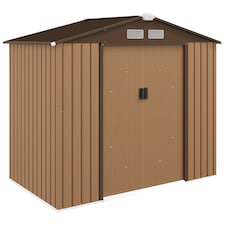 Outsunny 7 x 4ft Metal Garden Shed, Outdoor Storage Tool House with Ventilation Slots, Foundation Kit and Lockable Double Doors, Yellow