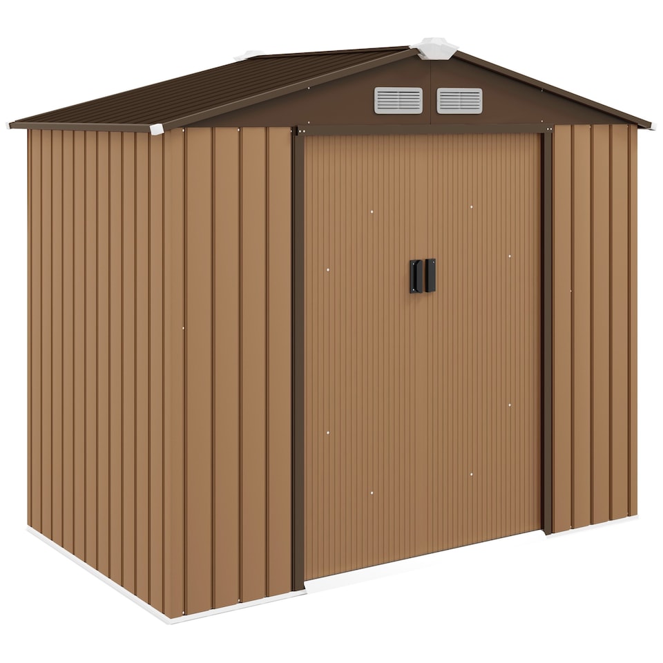 image 1 of Outsunny 7 x 4ft Metal Garden Shed, Outdoor Storage Tool House with Ventilation Slots, Foundation Kit and Lockable Double Doors, Yellow