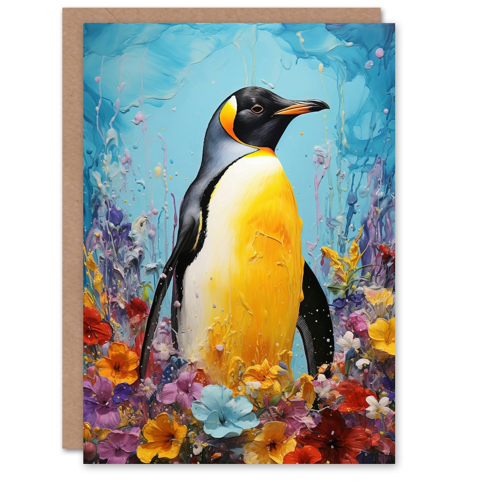 image 1 of King Floral Flowers Colourful Fun Penguin Birthday Card