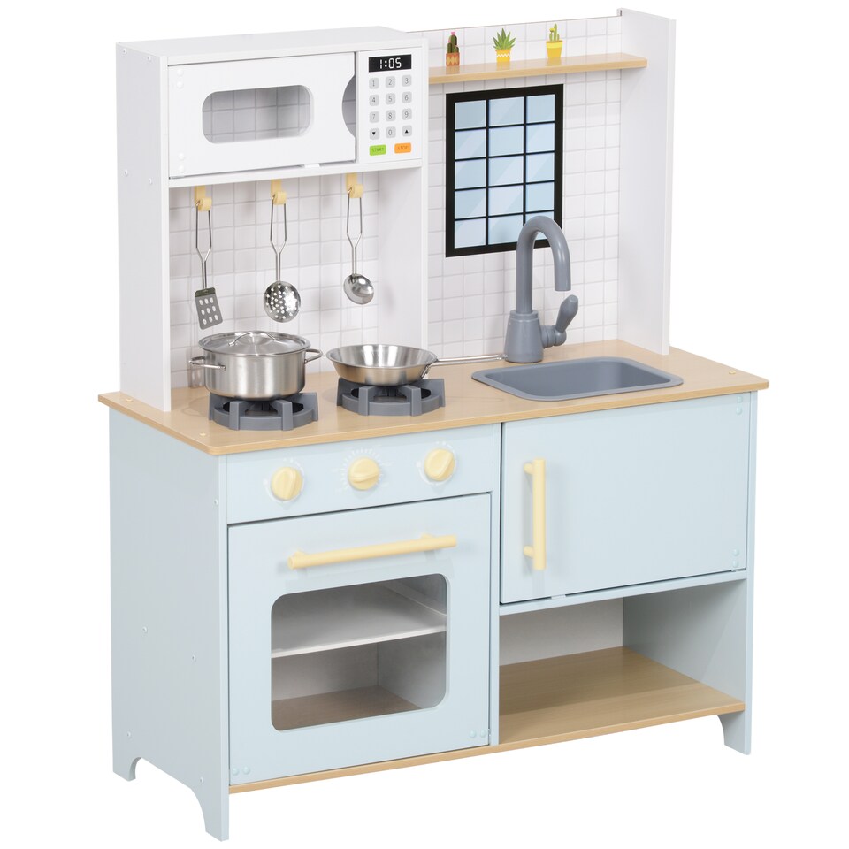 image 1 of AIYAPLAY Play Kitchen, Large Kids Pretend Role Play Kitchen with Light & Sound Stove, Oven, Microwave, Sink, Cooking Accessories, Gift for Boys and Girls Ages 3+