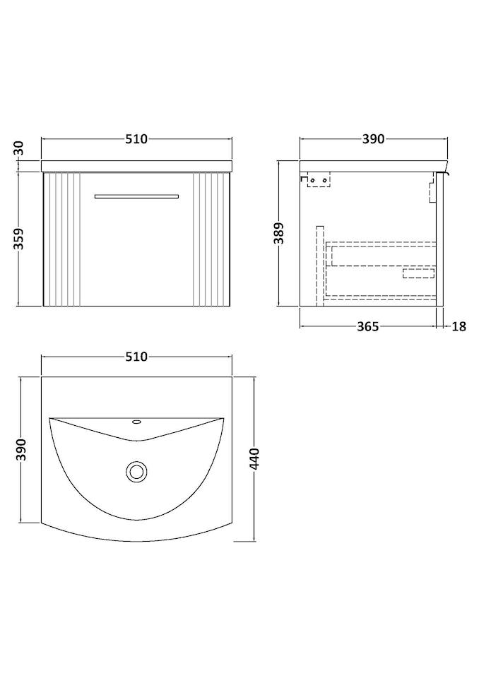 image 1 of Balterley Partial Fluted 1 Drawer Wall Hung Vanity Unit with 1 Tap Hole Curved Basin | Green | Satin Green