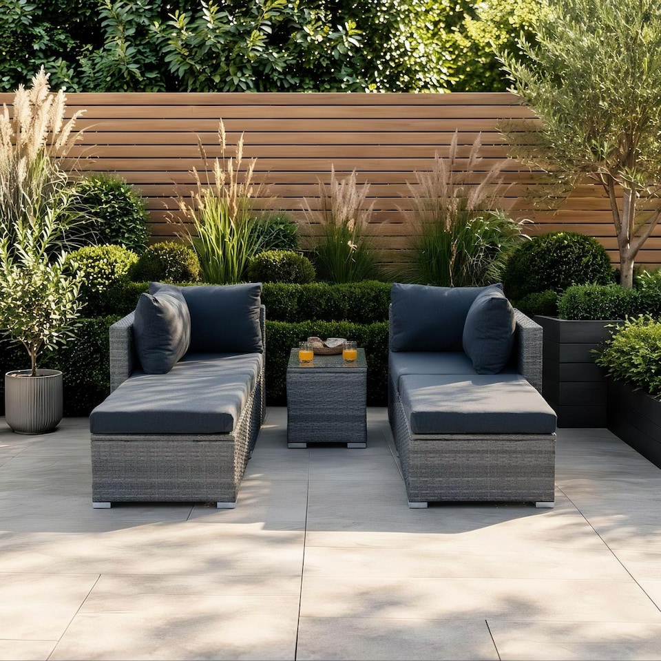 image 1 of 5 Piece Modular Outdoor Garden Set Corner Chairs Padded Seats Garden Furniture