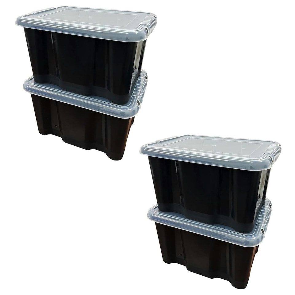 image 1 of 2 x 24 Litre Large Black Plastic Storage Containers With Lids For Home & Office Black