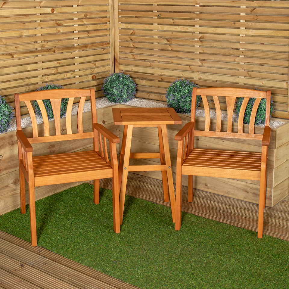 image 1 of Outdoor Wooden Garden Slatted Side Table with 2 Chairs