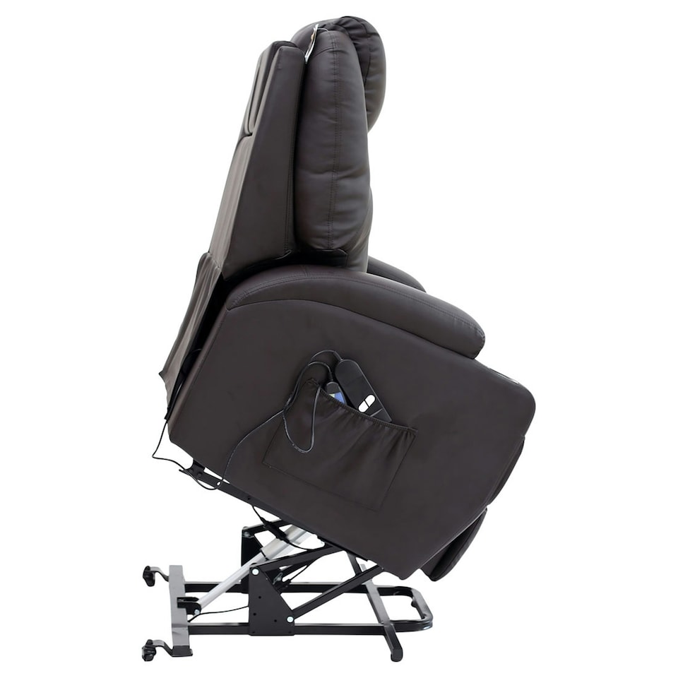 image 1 of Cinemo Single Motor Rise Recliner Bonded Leather Heat & Massage Chair (Brown)