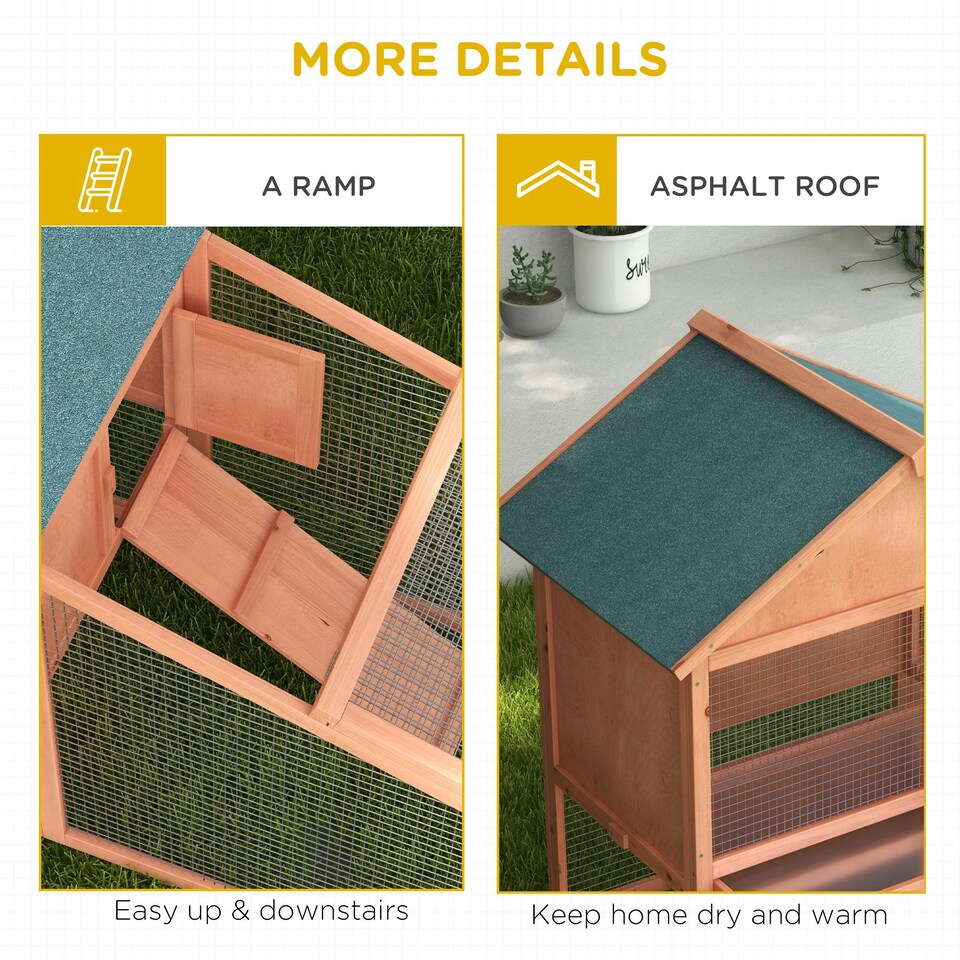 image 1 of PawHut Rabbit Hutch, 2 Tier Bunny House with Asphalt Roof, Ramp, tray, Green