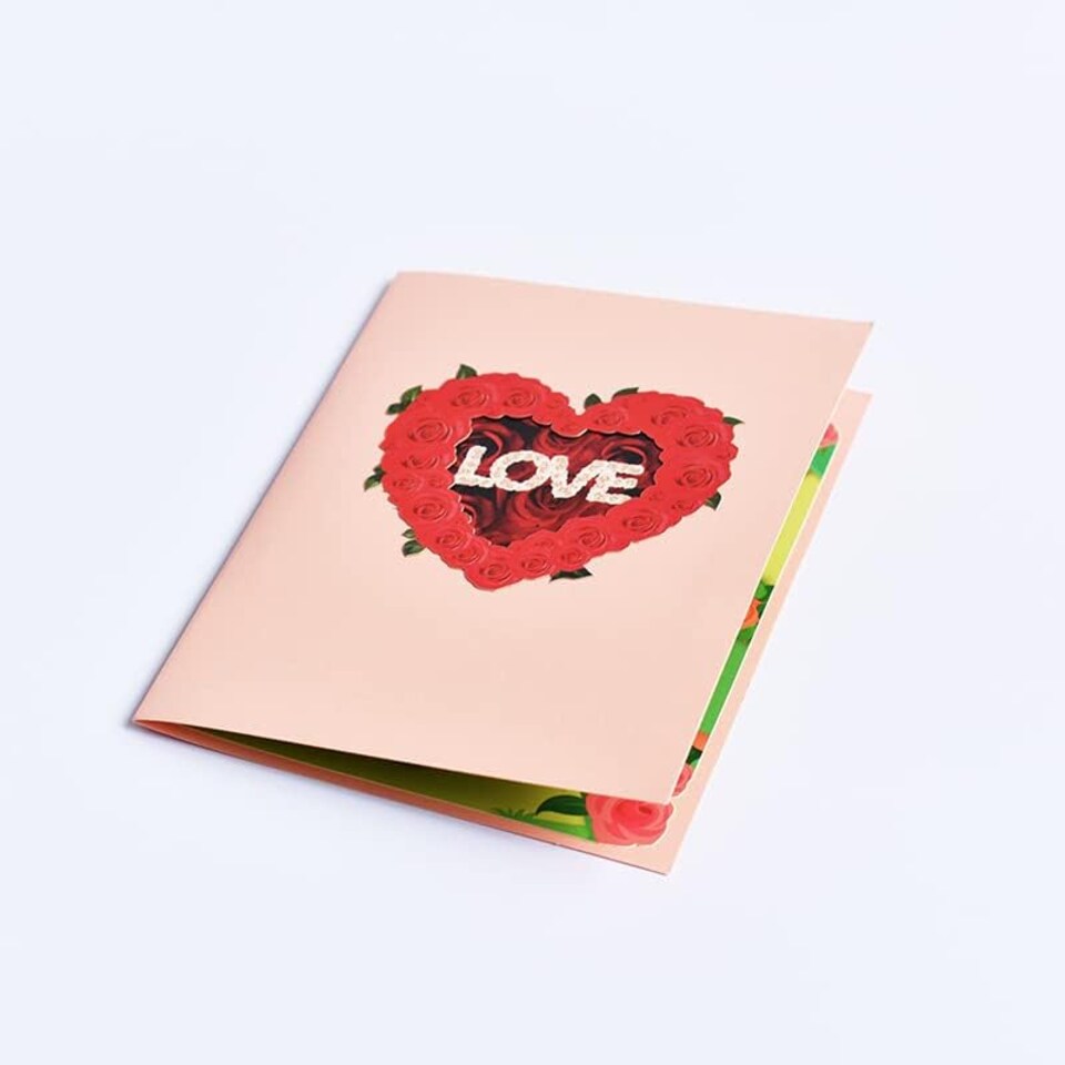 image 1 of Triple Rose Heart "LOVE" 3D Pop Up Greeting Card