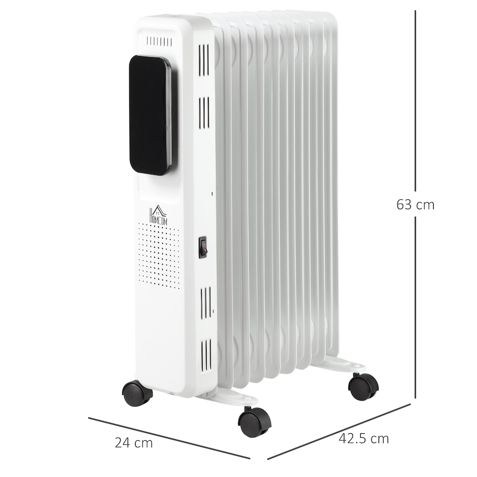 image 1 of HOMCOM 2000W Oil Filled Radiator, 9 Fin Portable Electric Heater with LED Display, 24H Timer, 3 Heat Settings, Adjustable Thermostat, Safety Cut off, Remote Control, White