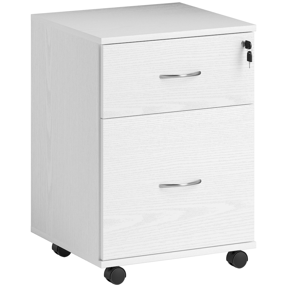 image 1 of HOMCOM 2 Drawer Lockable Filing Cabinet with Wheels, Mobile Filing Cabinet for Home Office, Small Printer Stand, White Wood Grain