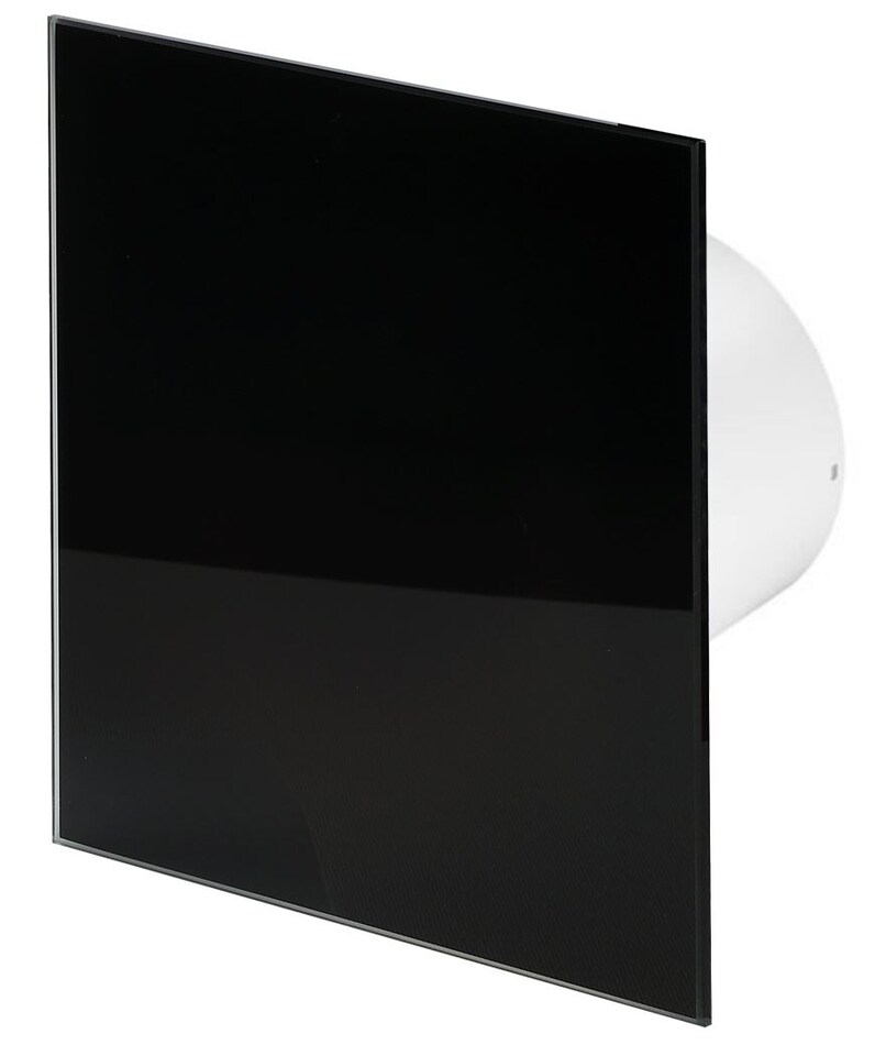 image 1 of 100mm Timer Extractor Fan Shiny Black Glass Front Panel TRAX Wall Ceiling Ventilation
