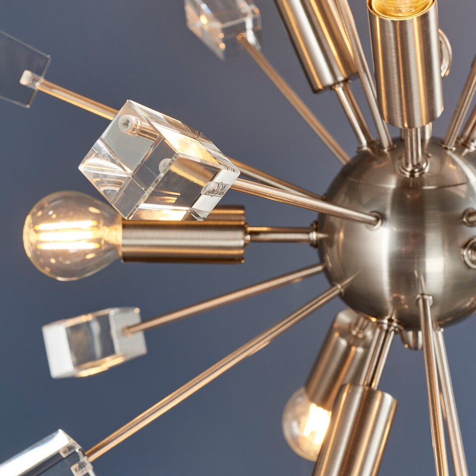 image 1 of Miro 9 Light Ceiling Pendant Satin Nickel Plate & Clear Crystal Glass, E14