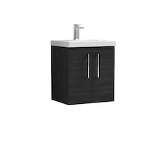 Bathroom 2 Soft Close Door Wall Hung Vanity Unit Basin, Black, 500mm | Black | Charcoal Black | 589 x 510 x 395mm
