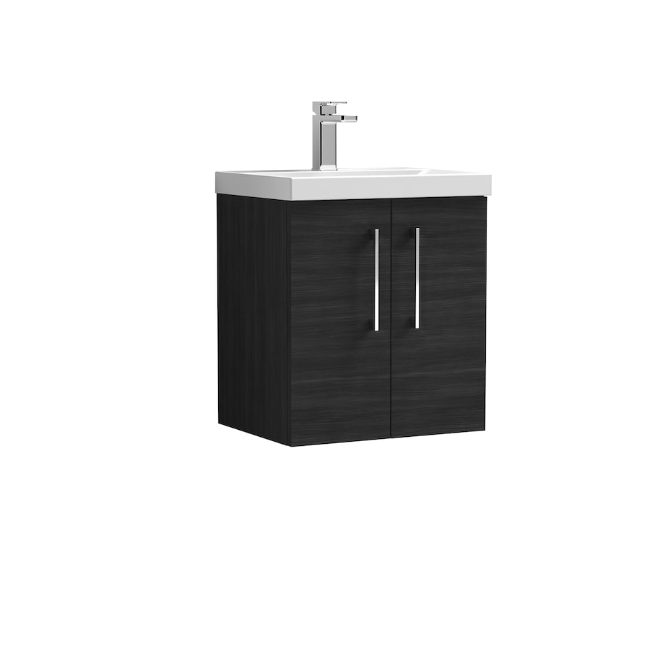 image 1 of Bathroom 2 Soft Close Door Wall Hung Vanity Unit Basin, Black, 500mm | Black | Charcoal Black | 589 x 510 x 395mm