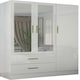 image 1 of Modern 3-Door High Gloss Wardrobe with Dual Mirrors, Gold Accent Handles, Drawers & Shelves-116cm Wide White | White116cm
