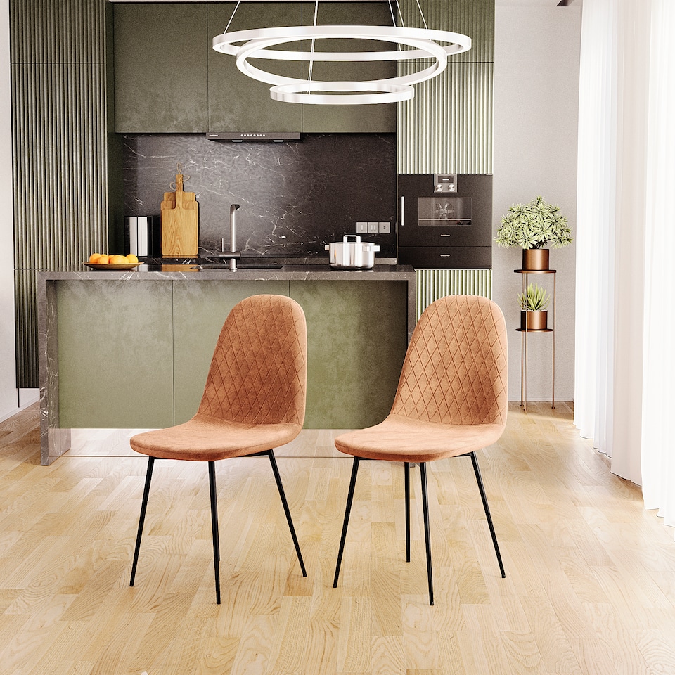 image 1 of Vida Designs Luton Set of 2 Dining Chairs Upholstered Fabric Padded Chair, Orange | Orange | Orange