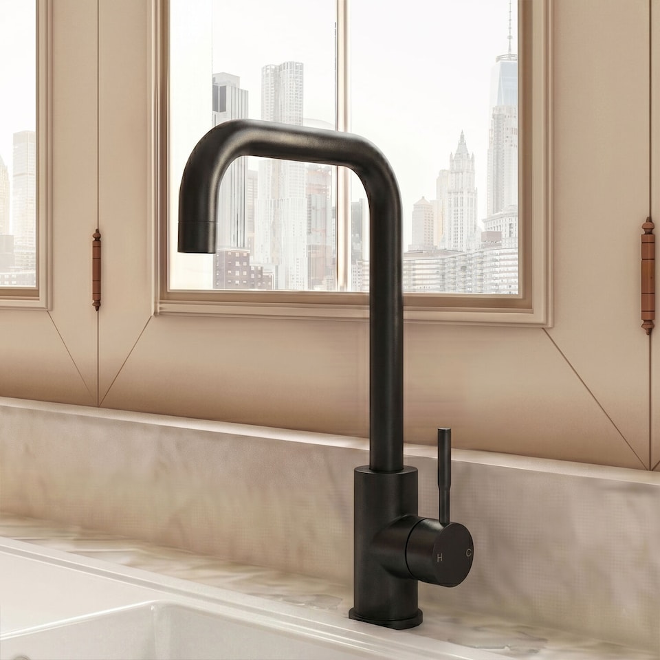 image 1 of Balterley Modern Square Single Lever Kitchen Sink Mixer Tap - Top Fix Installation | Black | Matt Black | 1