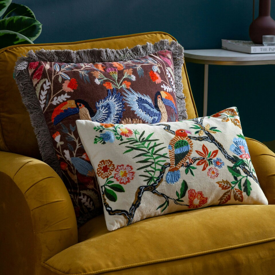 image 1 of Wylder Sittacula Embroidered Multicolour Cushion Cover 30 x 50 cm Multi