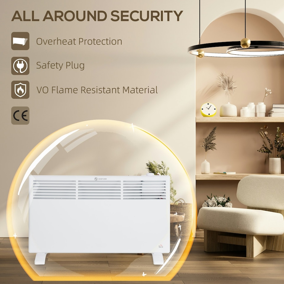 image 1 of HOMCOM 1500W Panel Heater, Low Energy Electric Heater for Home, White