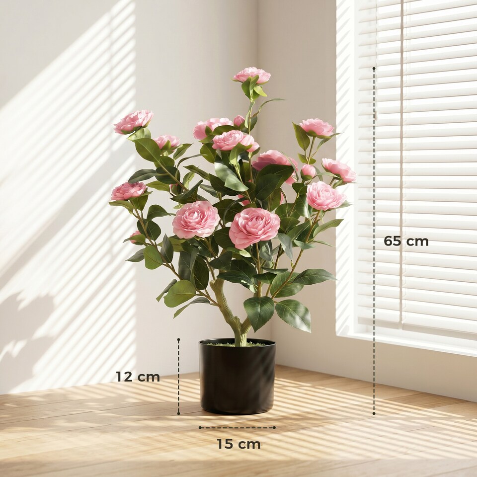 image 1 of HOMCOM 65cm Artificial Camellia Flower Plant with 116 Lush Leaves