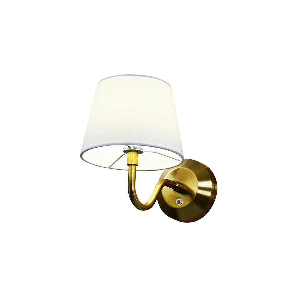 image 1 of Set of 2 Hamilton - Brass Rechargeable Wall Lights with White Shades