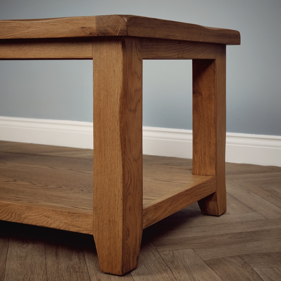 image 1 of Rustic Oak Coffee Table With Shelf Fully Assembled 105cm Wide x 50cm High x 55cm Deep