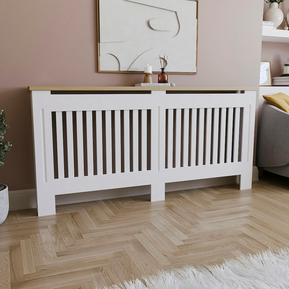 image 1 of Vida Designs Arlington Radiator Cover Painted MDF Slatted Cabinet, White, 172cm