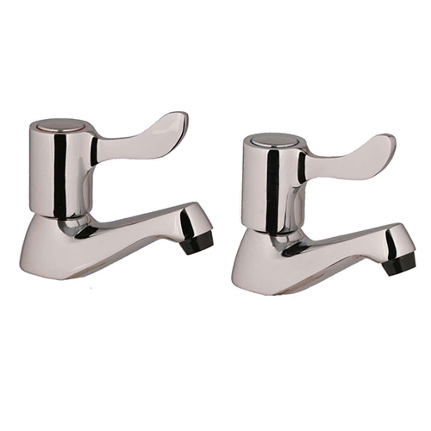 Buyaparcel - Hot Cold Lever Basin Sink Pillar Taps Chrome Plated 1/2'' Fitting 1/4'' Turn Pair