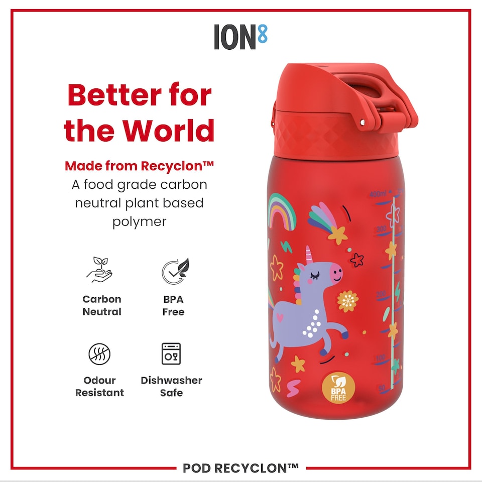image 1 of Leak Proof Kids Water Bottle, BPA Free, 350ml (12oz) | Red | Unicorns Red | One Size