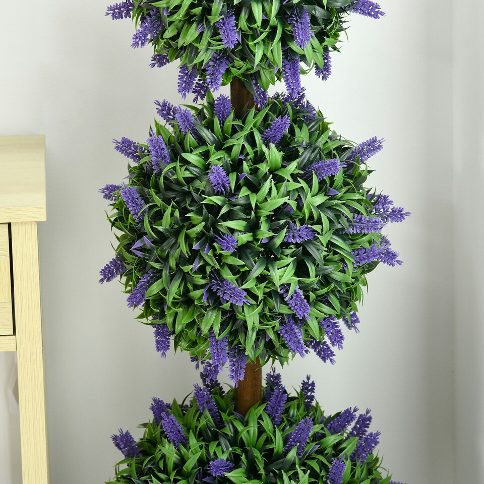 image 1 of HOMCOM Set of 2 Potted Artificial Plants Ball Tree with Lavender Flowers, 110cm