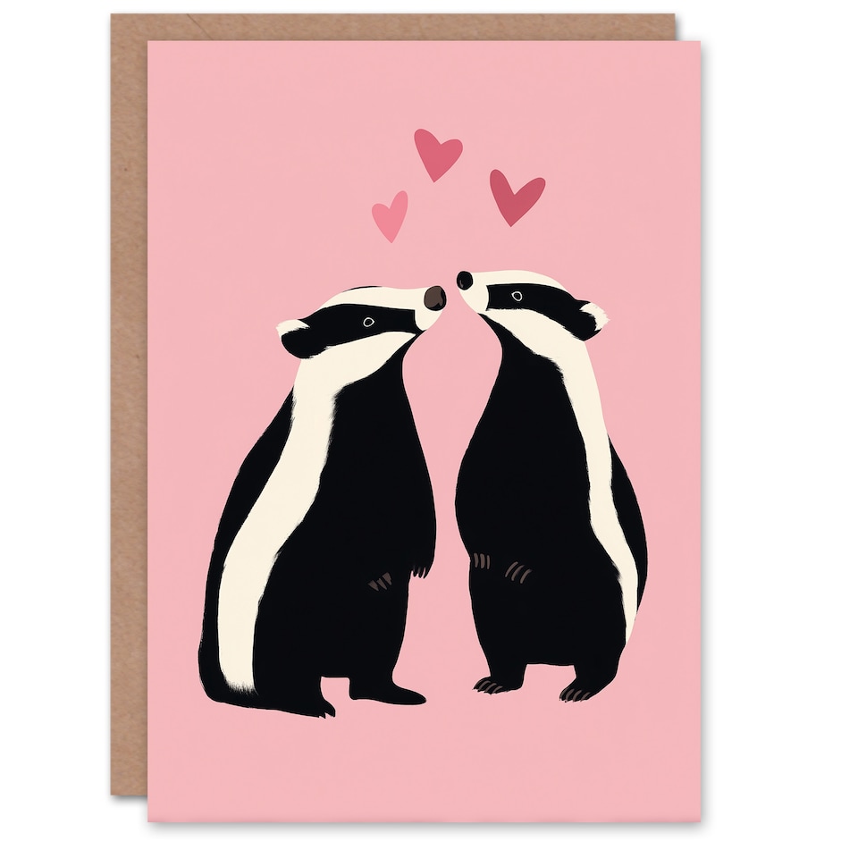 image 1 of Badger Couple In Love Cute Modern Animal Lover Valentine's Day Card