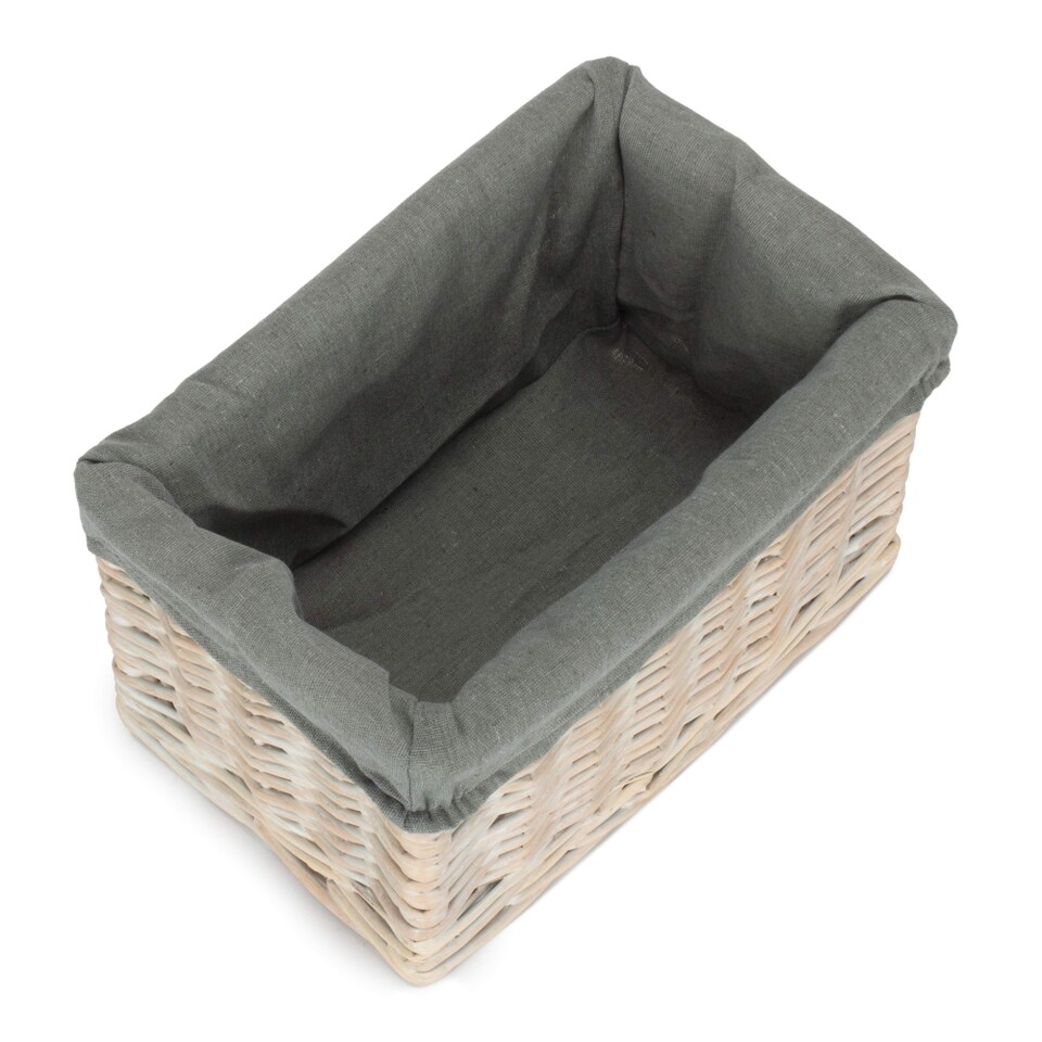 image 1 of White Wash Grey Lined Open Storage Basket Small | Grey | Grey