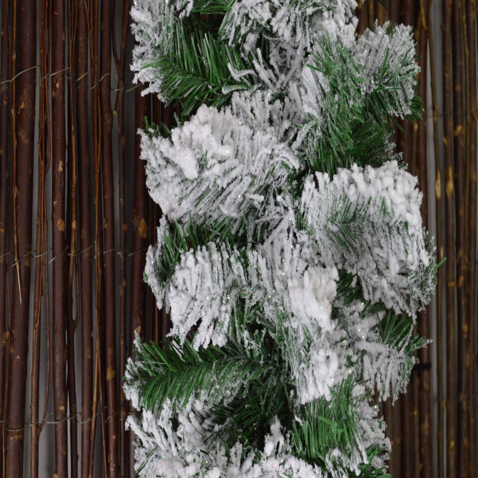 image 1 of Premier 2.7m Snow Flocked Pine Christmas Garland with Glitter Finish