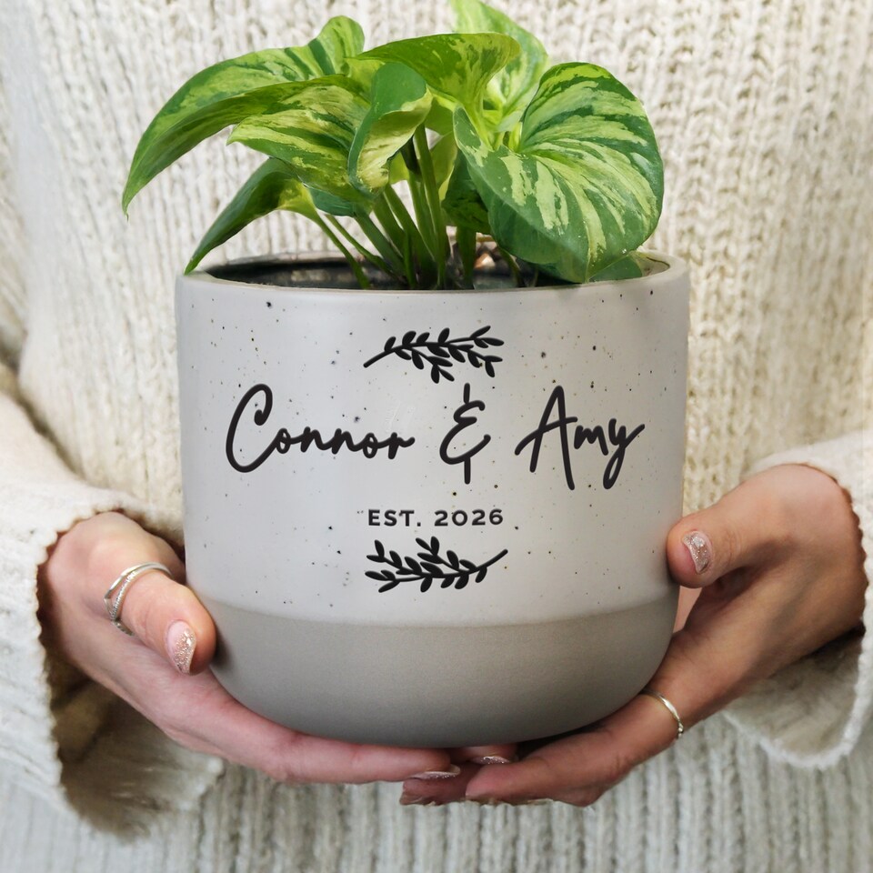 image 1 of Personalised Botanical Flecked Plant Pot