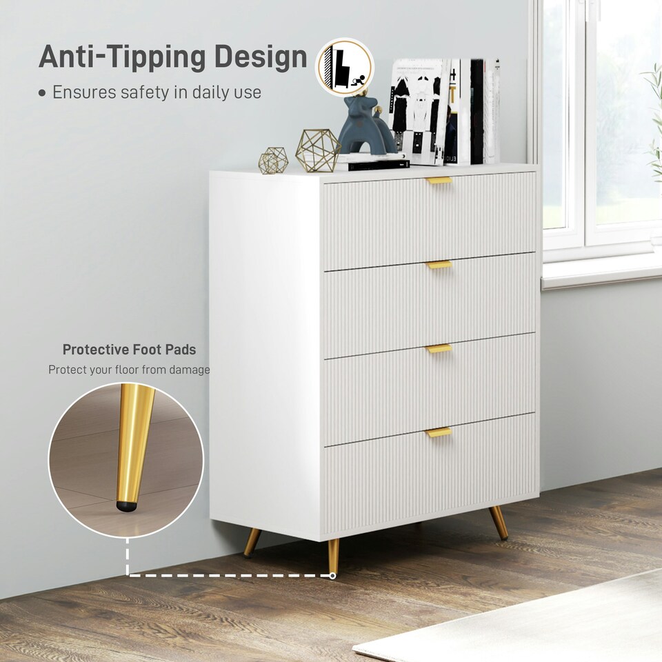 image 1 of HOMCOM Chest of Drawers with 4 Drawers for Bedroom, Living Room, White