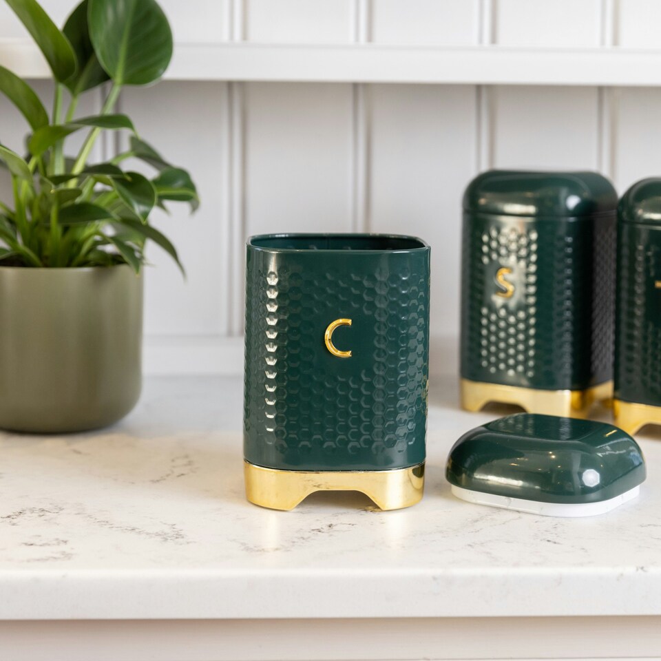 image 1 of Lovello Coffee Canister Green Textured 11x11cm