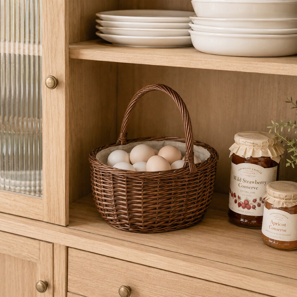 image 1 of Wickerfield Wicker Picnic Shopping Basket with Handle and Built-in Liner (Large)