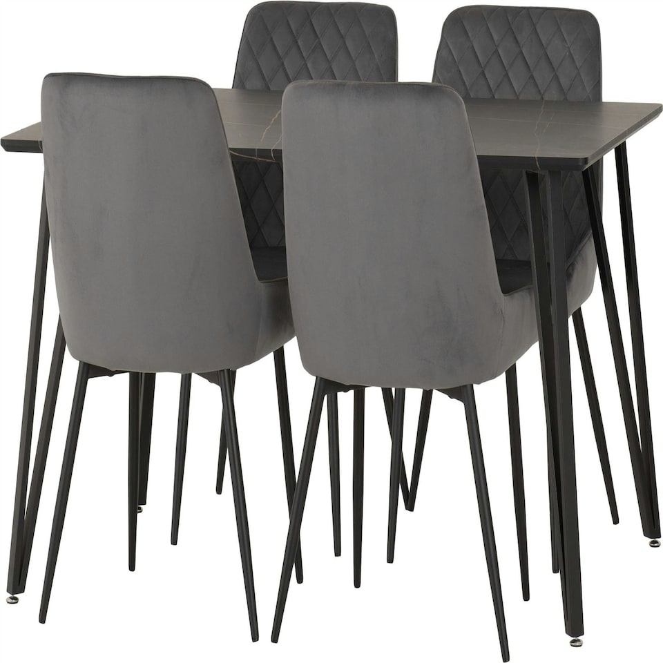 image 1 of Marlow Dining Set with Avery Chairs Black | Black Marble/Grey