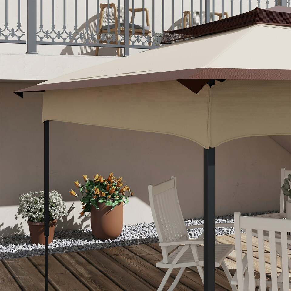 image 1 of Outsunny 3.25mx3.25m 2-Tier Gazebo Cover Replacement, 30+ UV Protection, Beige