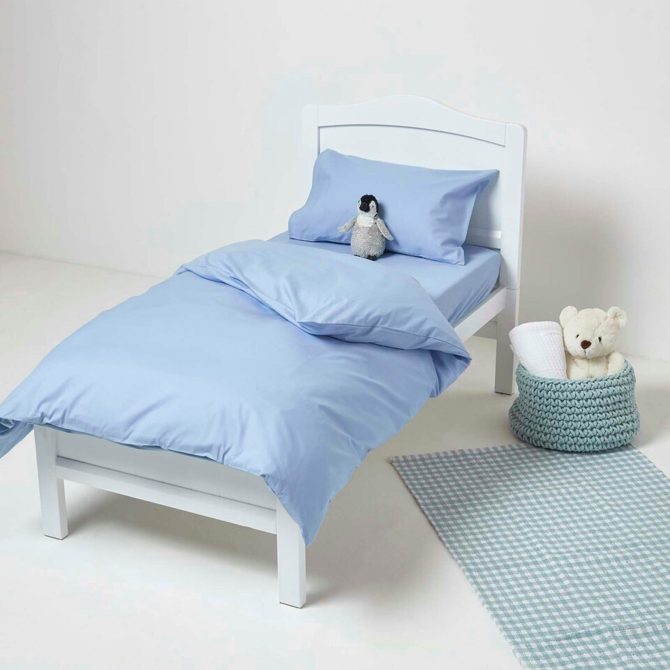 image 1 of Homescapes Blue Cotton Kids Pillowcases 40 x 60 cm 200 Thread Count - 2 Pack Blue