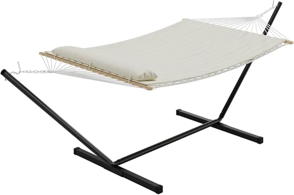 image 1 of London Boutique Double Hammock with Stand, 450lbs Heavy Duty 2 Person Hammock with Pillow & Pad for Backyard Garden Camping