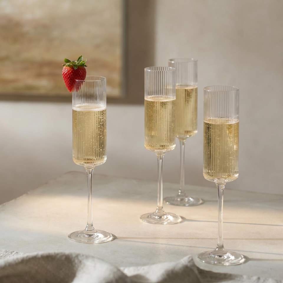 image 1 of OHS Set of 4 Ribbed Plastic Champagne Cocktail Glasses Reuseable Party Flute