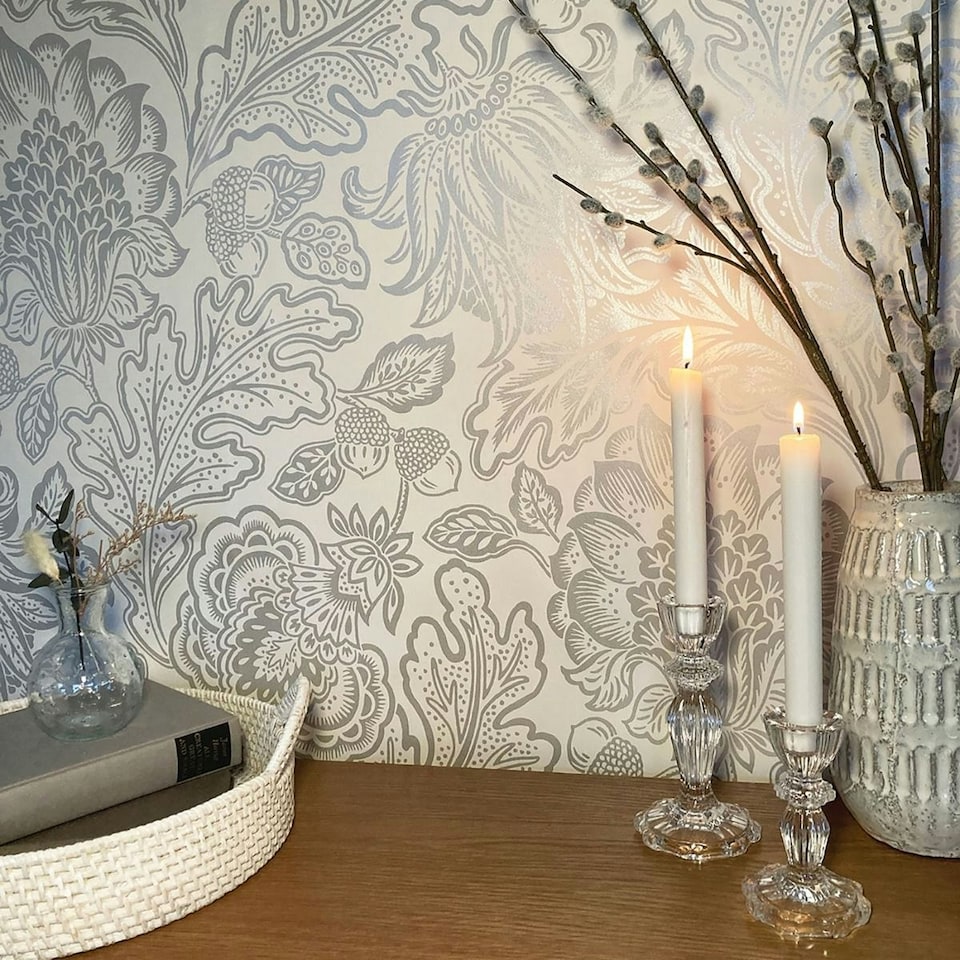 image 1 of Belgravia Fernhurst Floral Trail Wallpaper - Silver - 10m x 53cm Silver