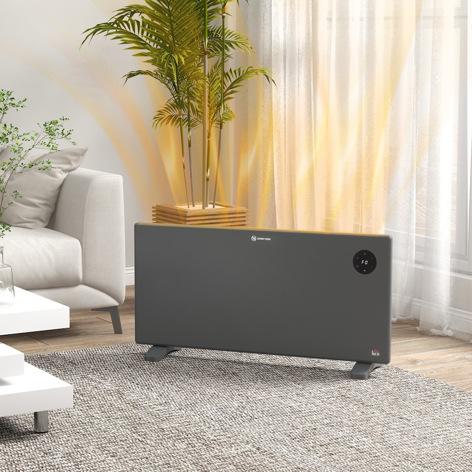 image 1 of HOMCOM 2000W Electric Panel Heater, Freestanding or Wall Mounted, Convector Heater with LED Display, Open Window Detection, Timer, Overheat Protection, Remote Control, Grey
