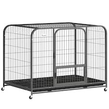 PawHut Heavy Duty Dog Crate, Large Dog Cage with Wheels and Tray
