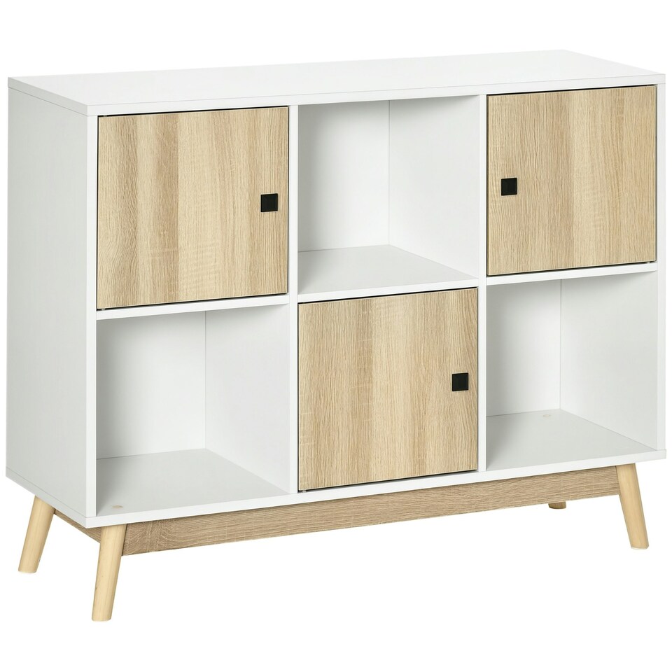 image 1 of HOMCOM Bookcase, Display Cabinet with 6 Storage Cubes for Living Room Natural
